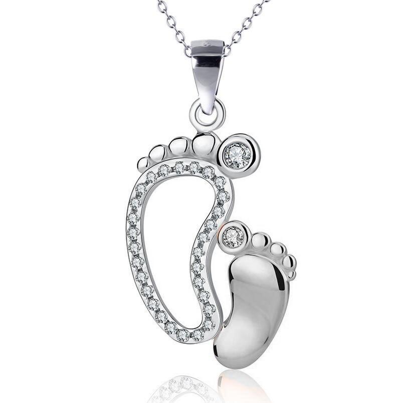 Mother & Child CZ Footprints Necklace