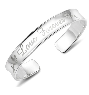 Love Forever Silver Cuff Bangle Bracelet