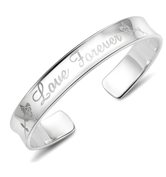 Love Forever Silver Cuff Bangle Bracelet