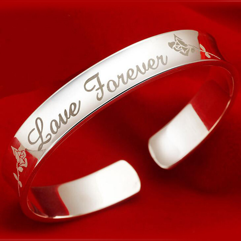 Love Forever Silver Cuff Bangle Bracelet