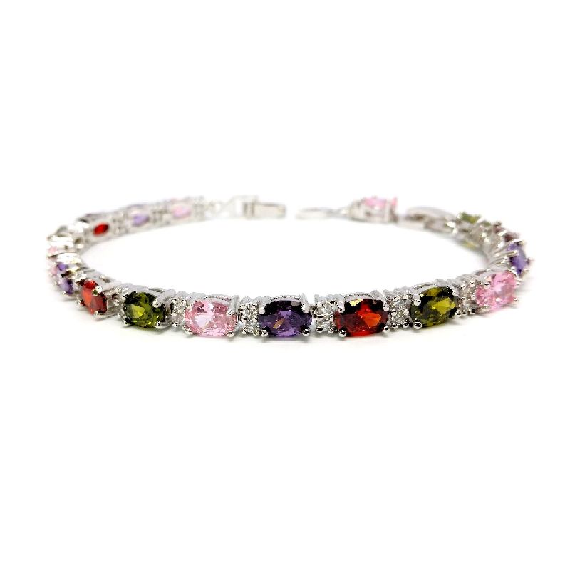 Multicolor Oval Austrian Crystal Tennis Bracelet
