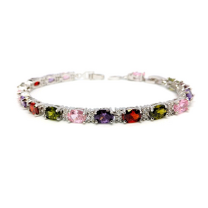 Multicolor Oval Austrian Crystal Tennis Bracelet
