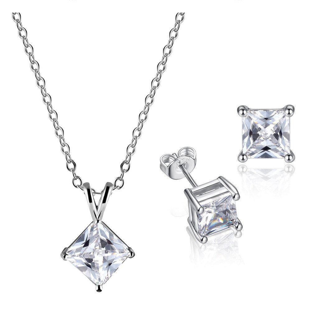 Princess Pair Austrian Crystal Matching Necklace and Earrings Set