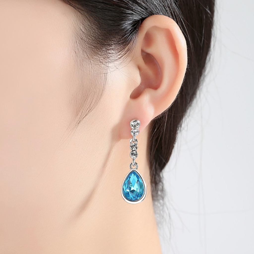 Aqua Dew Drop Crystal Earring