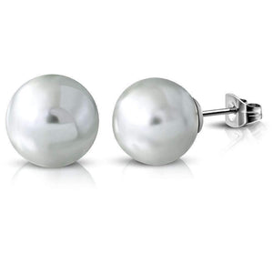 Silver Pearl Bead Solitaire Stud Earrings