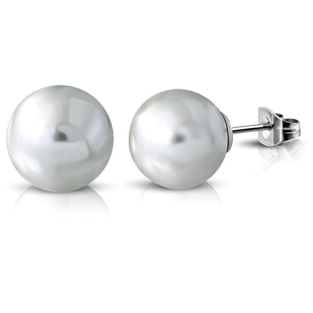 Silver Pearl Bead Solitaire Stud Earrings