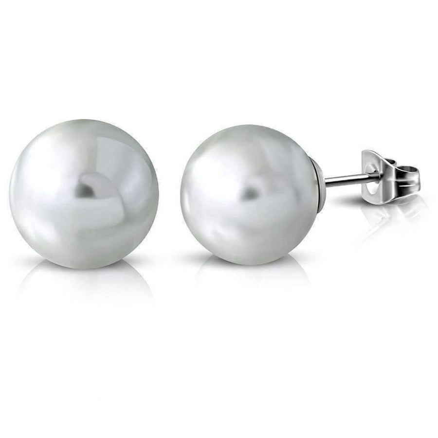 Silver Pearl Bead Solitaire Stud Earrings
