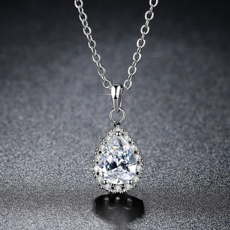 Teardrop Halo CZ Diamond Necklace