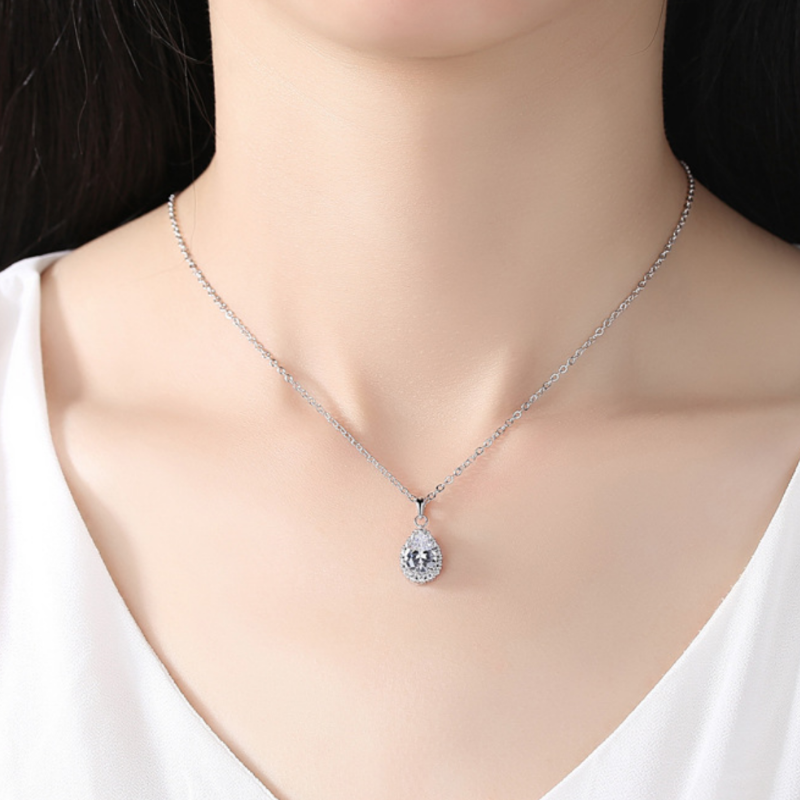 Teardrop Halo CZ Diamond Necklace