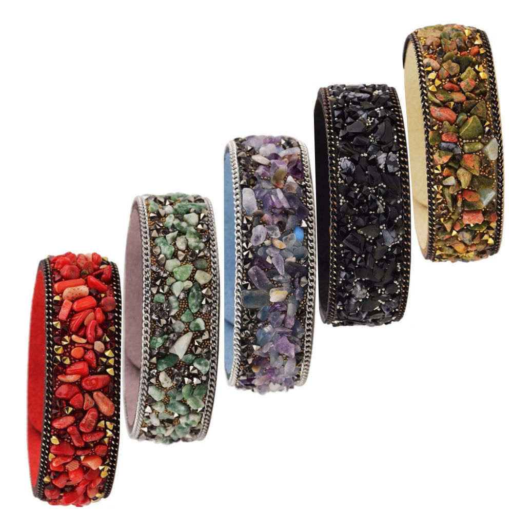 Treasure Gemstone Encrusted Sueded Leather Wrap Bracelet