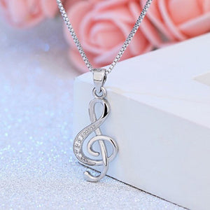 Musical Beginnings CZ Silver Treble Clef Necklace