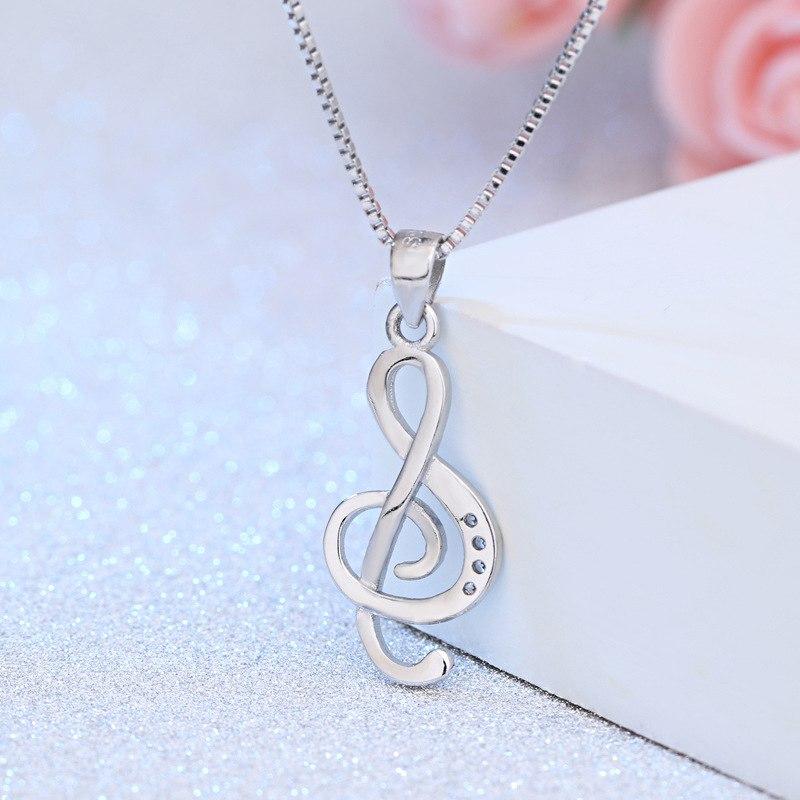Musical Beginnings CZ Silver Treble Clef Necklace