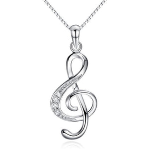 Musical Beginnings CZ Silver Treble Clef Necklace