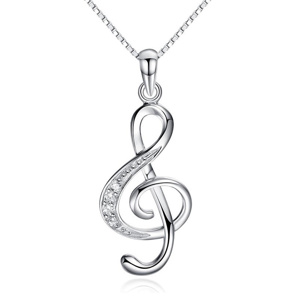 Musical Beginnings CZ Silver Treble Clef Necklace