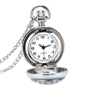 White Pearl Flower Vintage Style Mini Pocket Watch Necklace