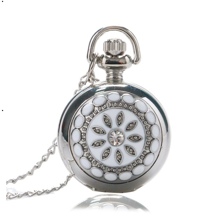 White Pearl Flower Vintage Style Mini Pocket Watch Necklace