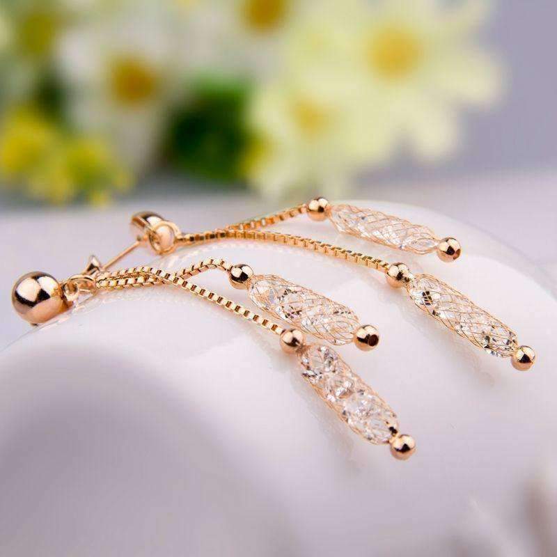 Glistening Stardust Crystals Dual Dangling Chain Drop Earrings