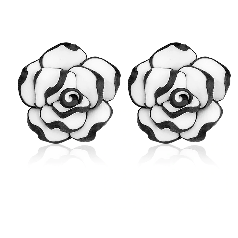 Black and White Rose Hand Crafted Clay Stud Earrings