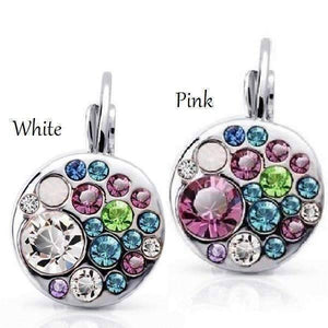 Party Confetti Austrian Crystal White Gold Plated Leverback Earrings
