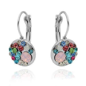 Party Confetti Austrian Crystal White Gold Plated Leverback Earrings