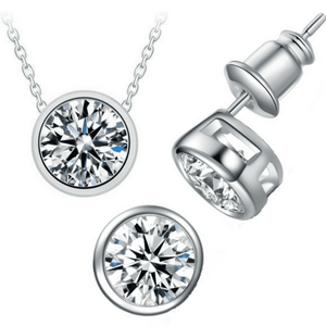 Bezel Duo 2CT IOBI Crystals Matching Necklace and Earrings Set