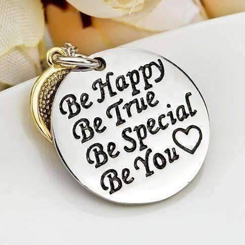 Be Happy Be True - Smiley Face Inspirational Charm Necklace