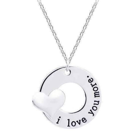 I Love You More 3D Heart Stamped Charm Necklace