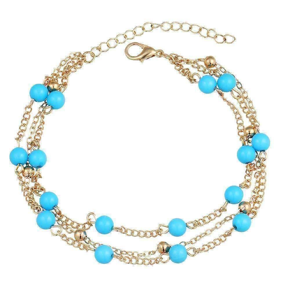 Multi-Layer Turquoise Bead Ankle Bracelet