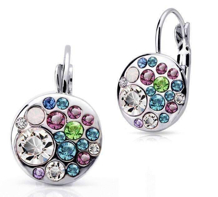 Party Confetti Austrian Crystal White Gold Plated Leverback Earrings