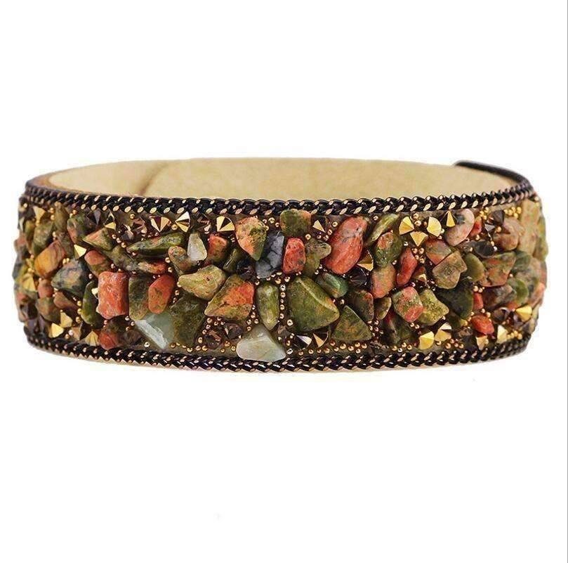 Treasure Gemstone Encrusted Sueded Leather Wrap Bracelet