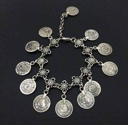 Vintage Patina Gypsy Coin Dangling Chain Ankle Bracelet