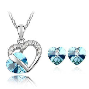 Austrian Crystal Heart Necklace and Earrings Set
