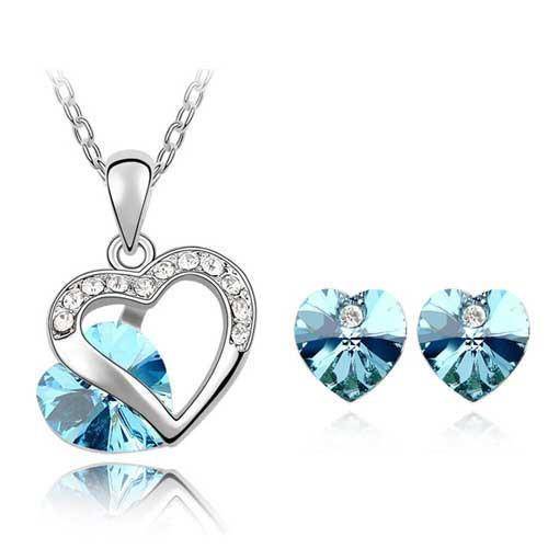 Austrian Crystal Heart Necklace and Earrings Set