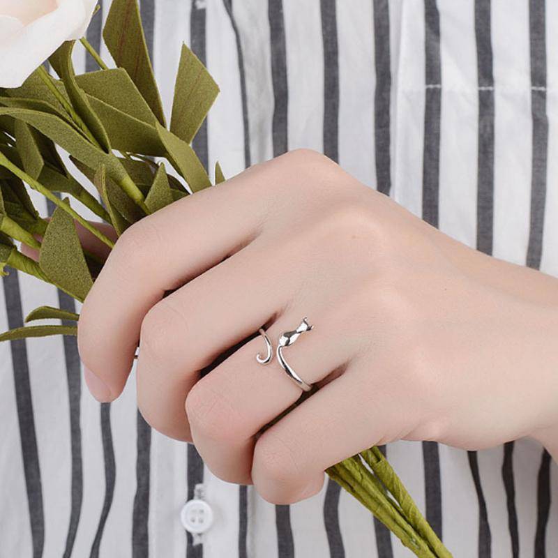 Kitty Silhouette Adjustable Animal Wrap Ring