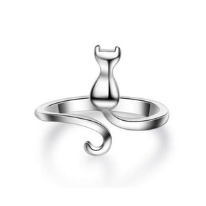 Kitty Silhouette Adjustable Animal Wrap Ring