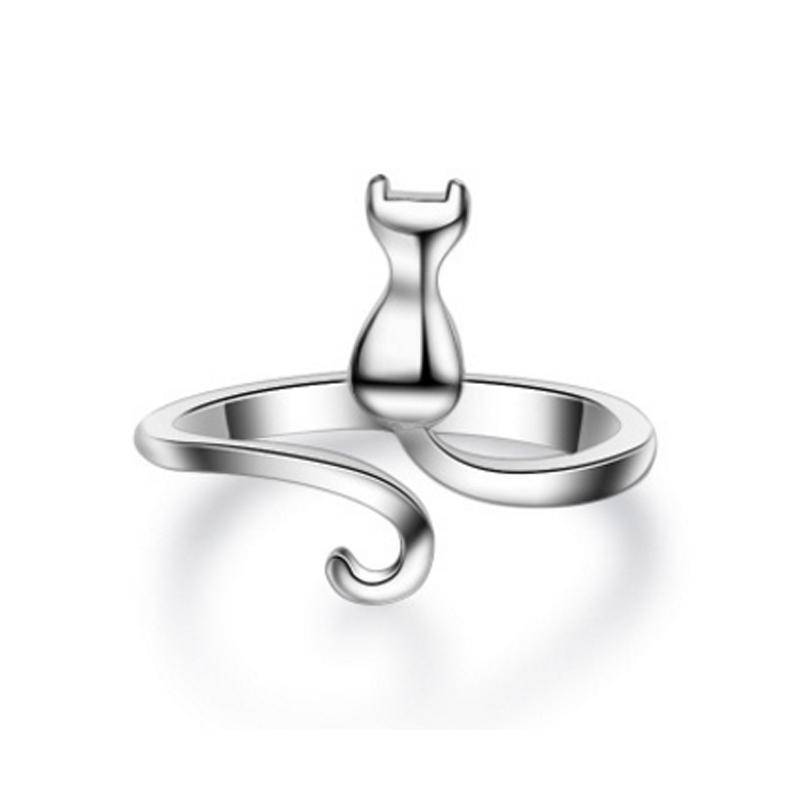 Kitty Silhouette Adjustable Animal Wrap Ring