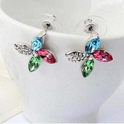 Colorful Pinwheels Austrian Crystal Stud Earrings