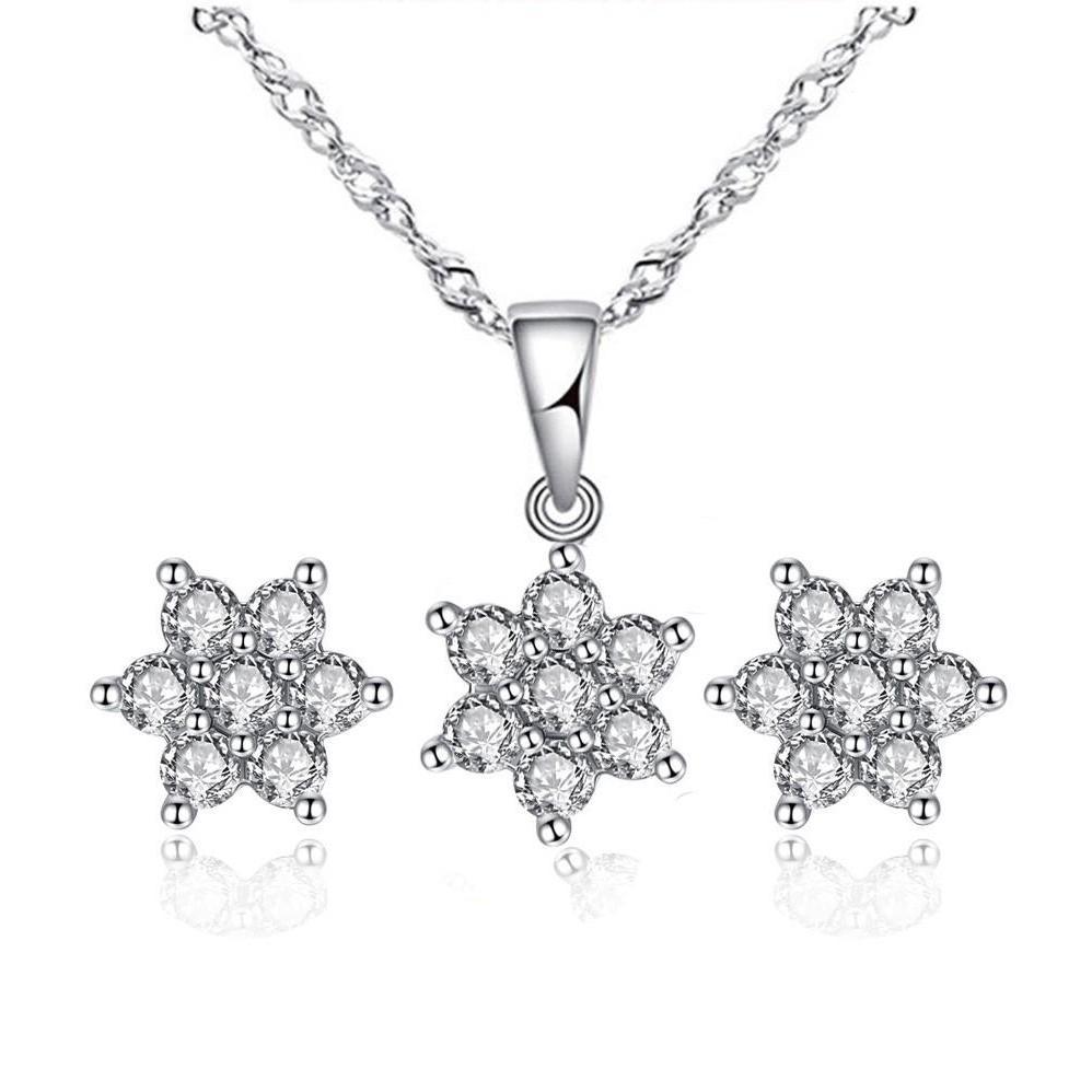 Fresh Flowers Zirconia Necklace and Earrings Set