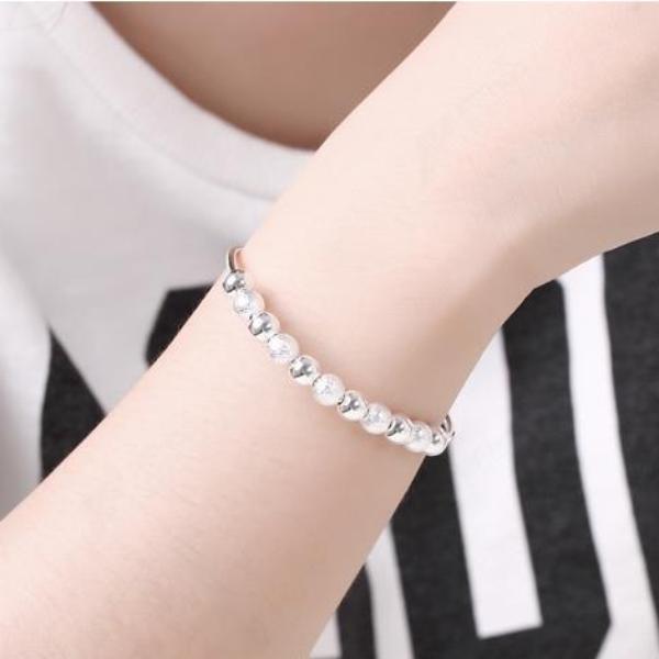 Frost & Shine Beaded Silver Bangle Bracelet