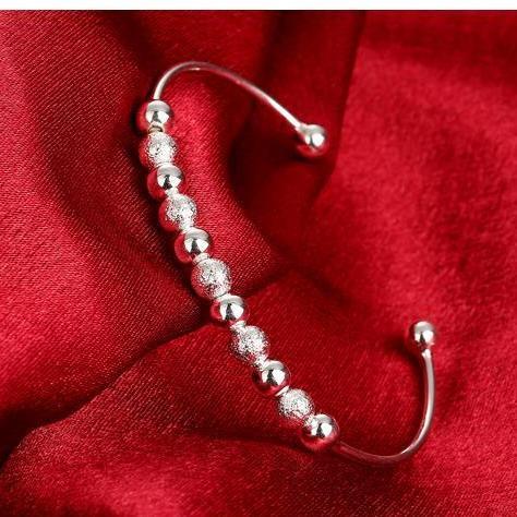 Frost & Shine Beaded Silver Bangle Bracelet