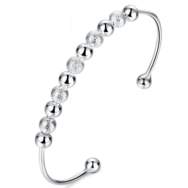 Frost & Shine Beaded Silver Bangle Bracelet