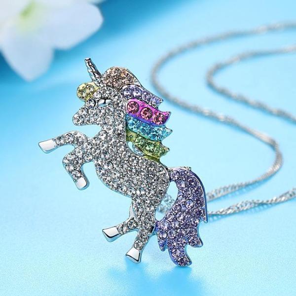 Rainbow Crystal Unicorn Necklace
