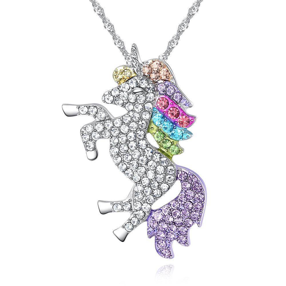 Rainbow Crystal Unicorn Necklace