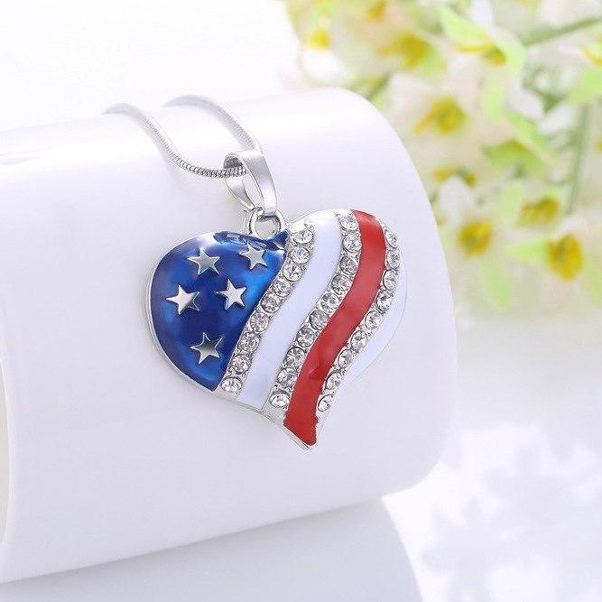 Heart of America Enamel and CZ Necklace