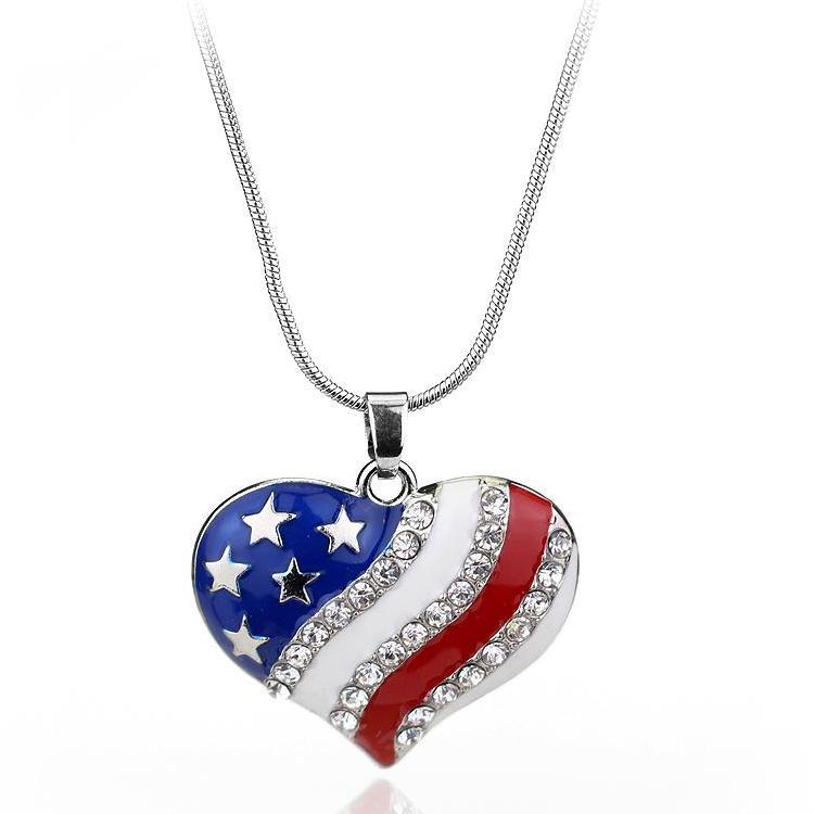 Heart of America Enamel and CZ Necklace