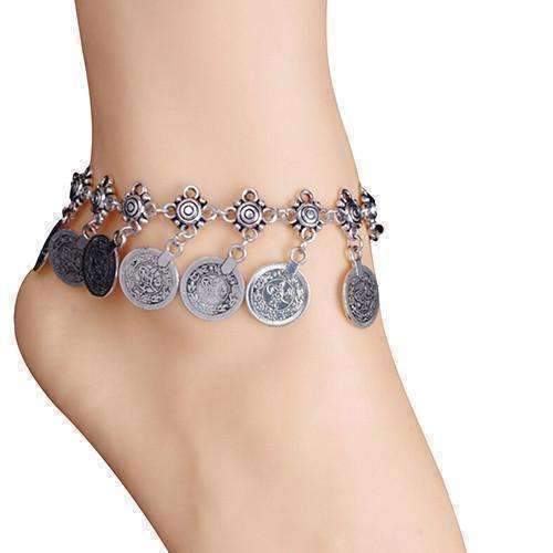 Vintage Patina Gypsy Coin Dangling Chain Ankle Bracelet