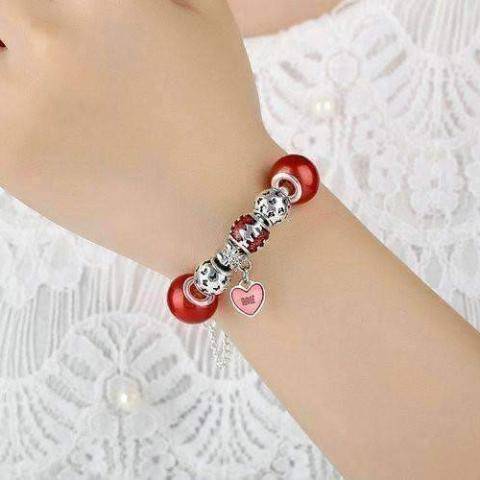 Essence of Love Red & Silver Bangle Bracelet