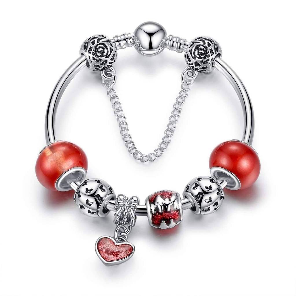Essence of Love Red & Silver Bangle Bracelet