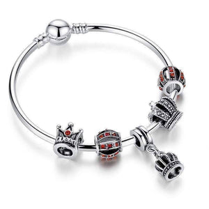 Red Queen Crystal Crown Silver Bangle Bracelet