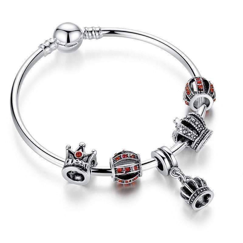 Red Queen Crystal Crown Silver Bangle Bracelet